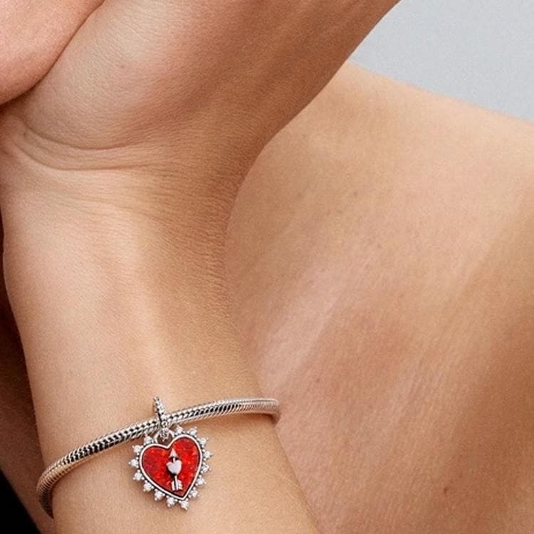 Pandora Cupid's Arrow Heart Pendant 925 Silver Red