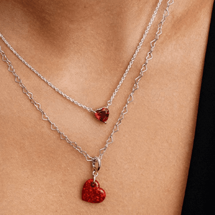 Pandora Shiny Heart Pendant 925 Silver Red