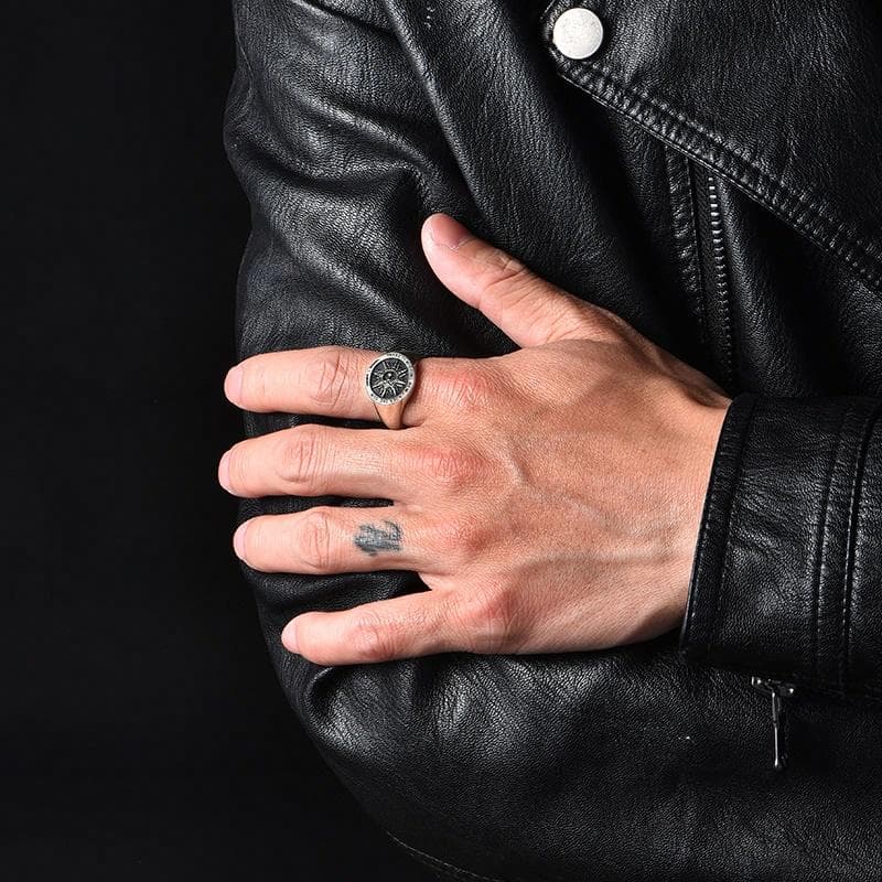 IDEAGEMER Silver Sun Star Ring