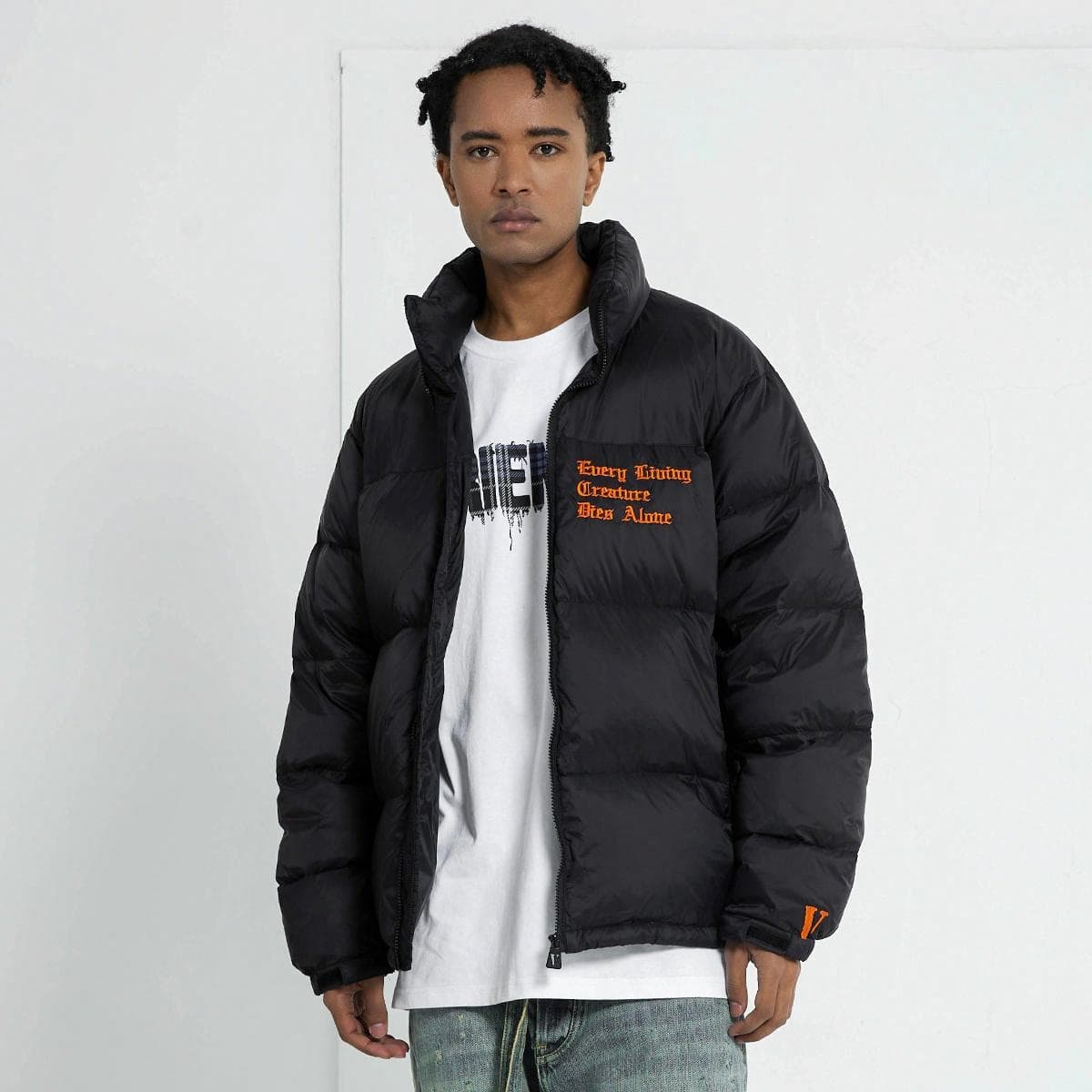 VLONE Classic Logo Puffer Jacket Black Orange