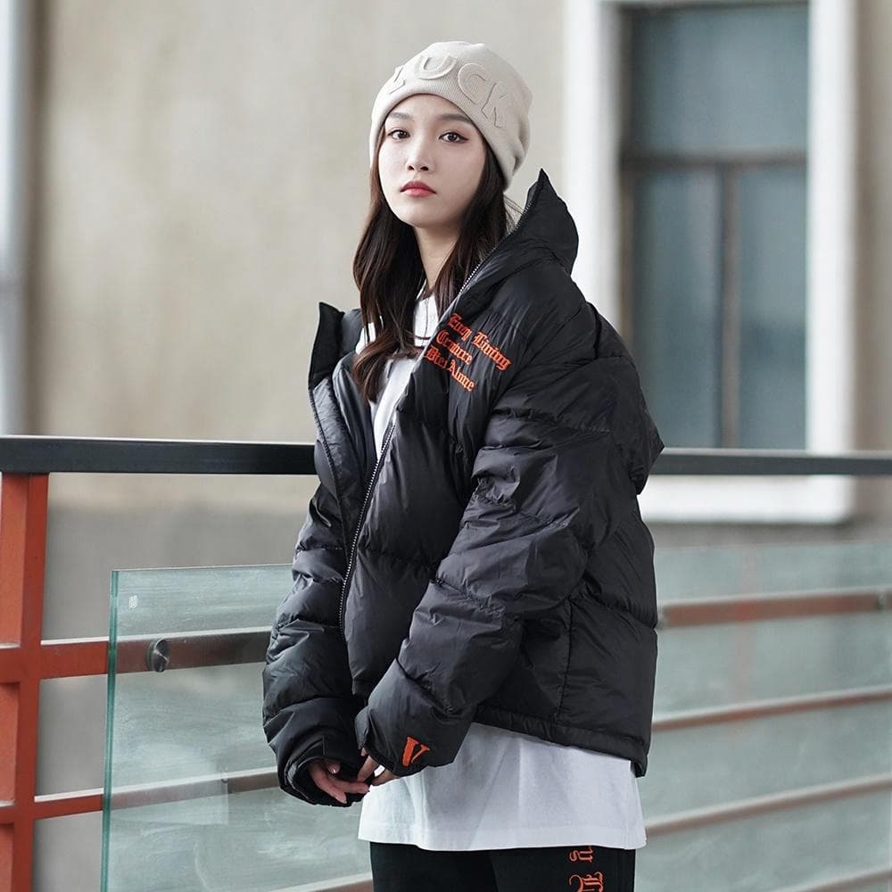 VLONE Classic Logo Puffer Jacket Black Orange