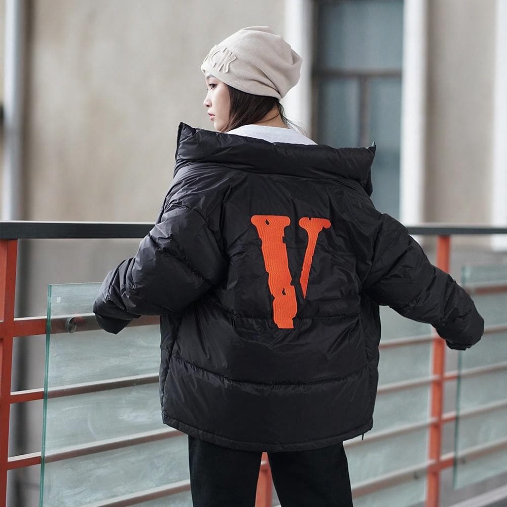 VLONE Classic Logo Puffer Jacket Black Orange