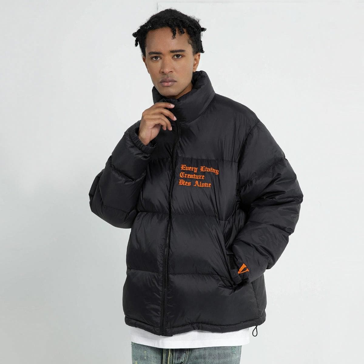 VLONE Classic Logo Puffer Jacket Black Orange