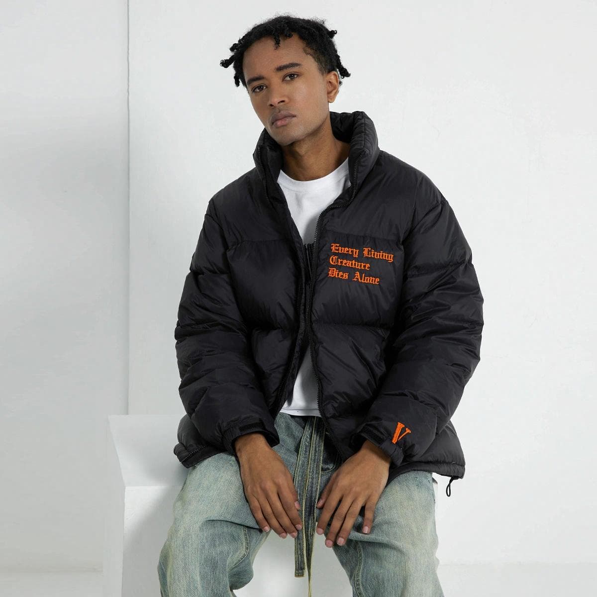 VLONE Classic Logo Puffer Jacket Black Orange