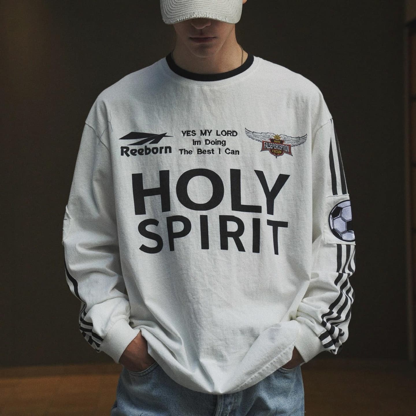 False Perception HOLY SPIRIT Vintage Sweatshirt White