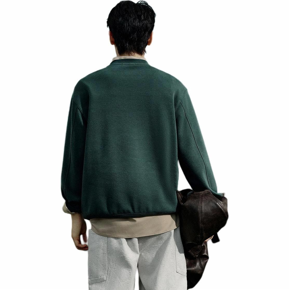 PEACEBIRD MEN Embroidered Crewneck Sweatshirt Dark Green