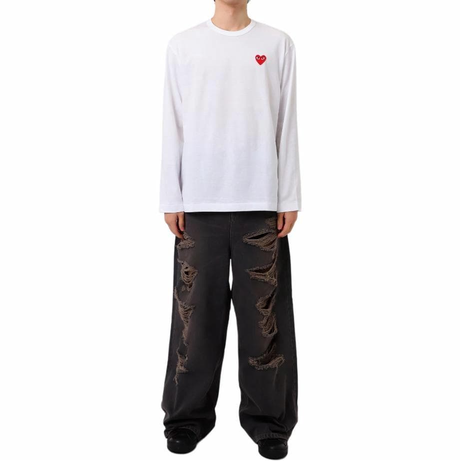 CDG Play SS24 White Long Sleeve Tee