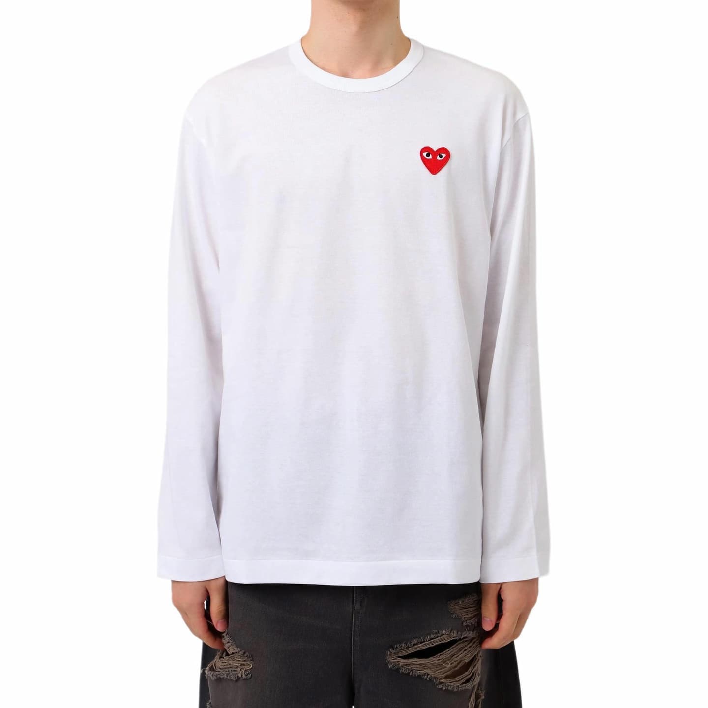 CDG Play SS24 White Long Sleeve Tee