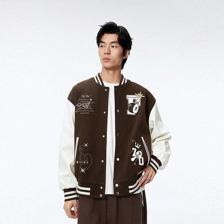PEACEBIRD MEN Colorblock Embroidered Baseball Jacket