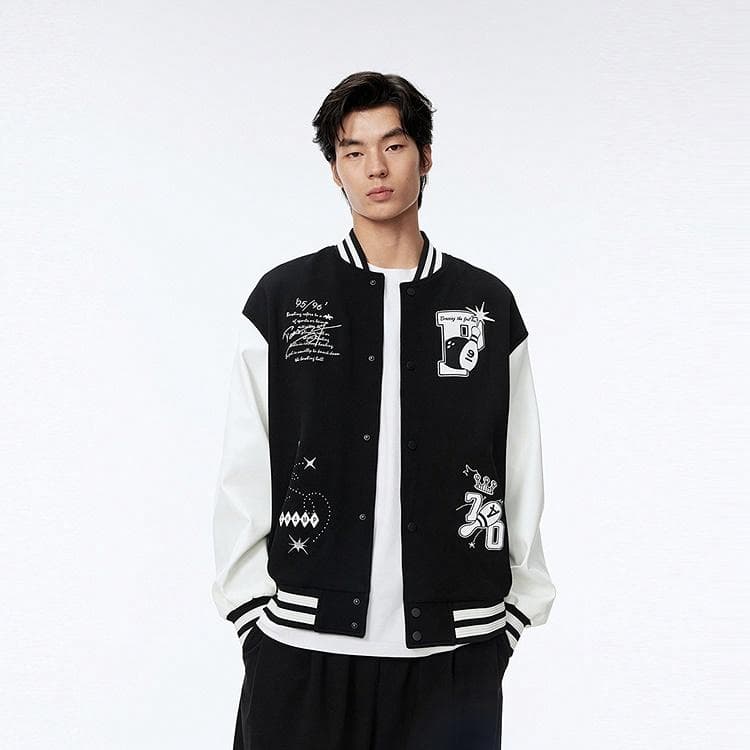 PEACEBIRD MEN Colorblock Embroidered Baseball Jacket