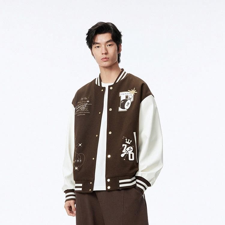 PEACEBIRD MEN Colorblock Embroidered Baseball Jacket