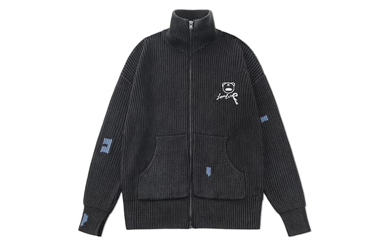 LAMLICKA High Collar Cardigan Sweater Dark Grey