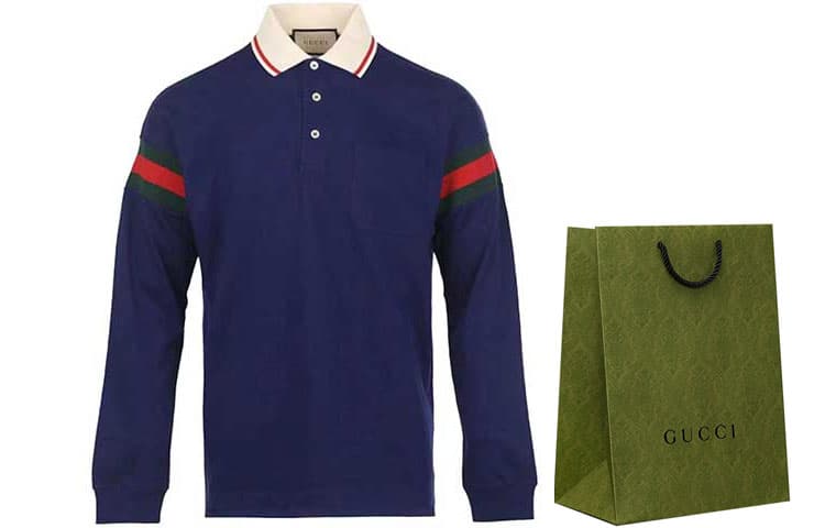 Gucci SS23 Striped Polo Long Sleeve Tee Blue