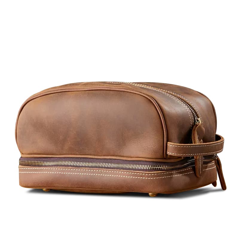 Simple&nature Deep Brown Leather Makeup Bag