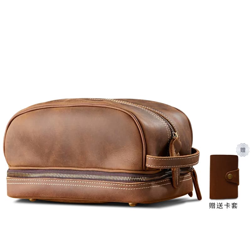 Simple&nature Deep Brown Leather Makeup Bag