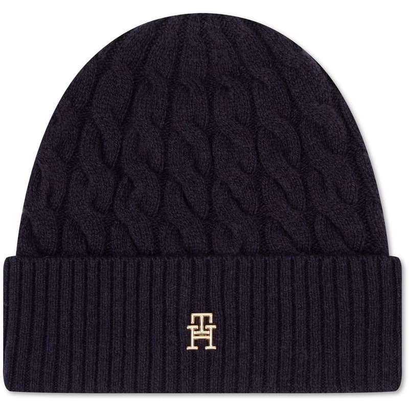 Tommy Hilfiger Wool Blend Cable Knit Beanie Navy