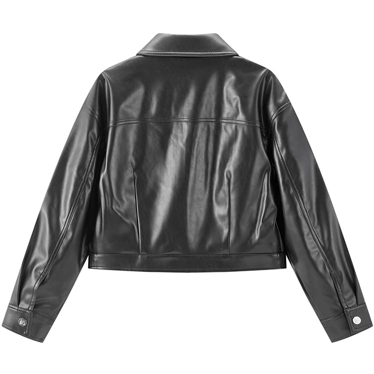 Peacebird Lapel Single-Breasted Leather Jacket