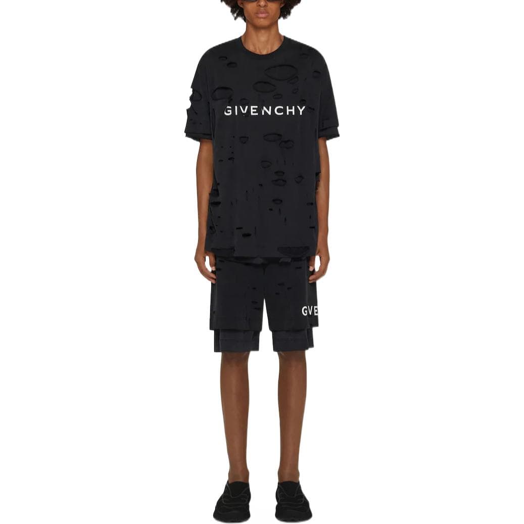 Givenchy SS23 Logo Print Distressed T-Shirt Black