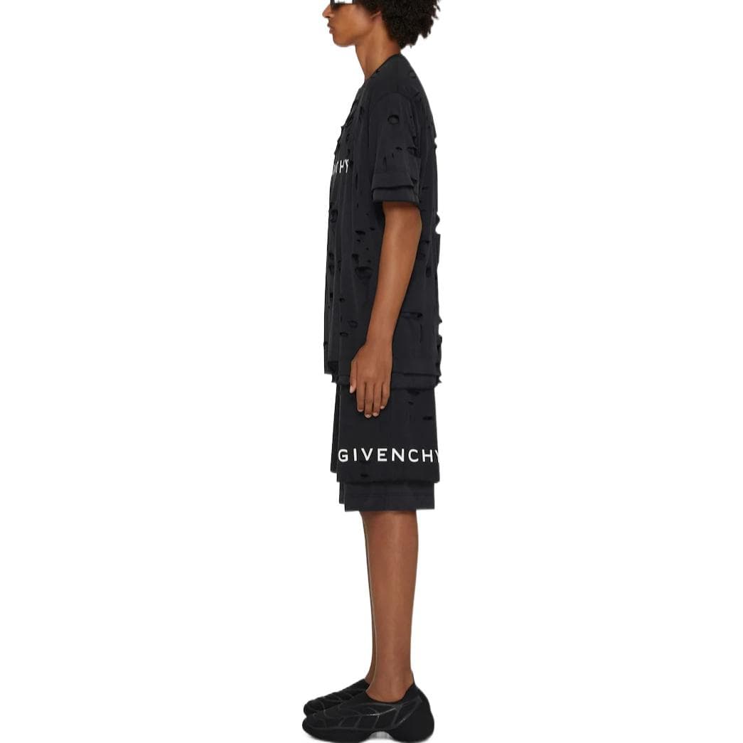 Givenchy SS23 Logo Print Distressed T-Shirt Black