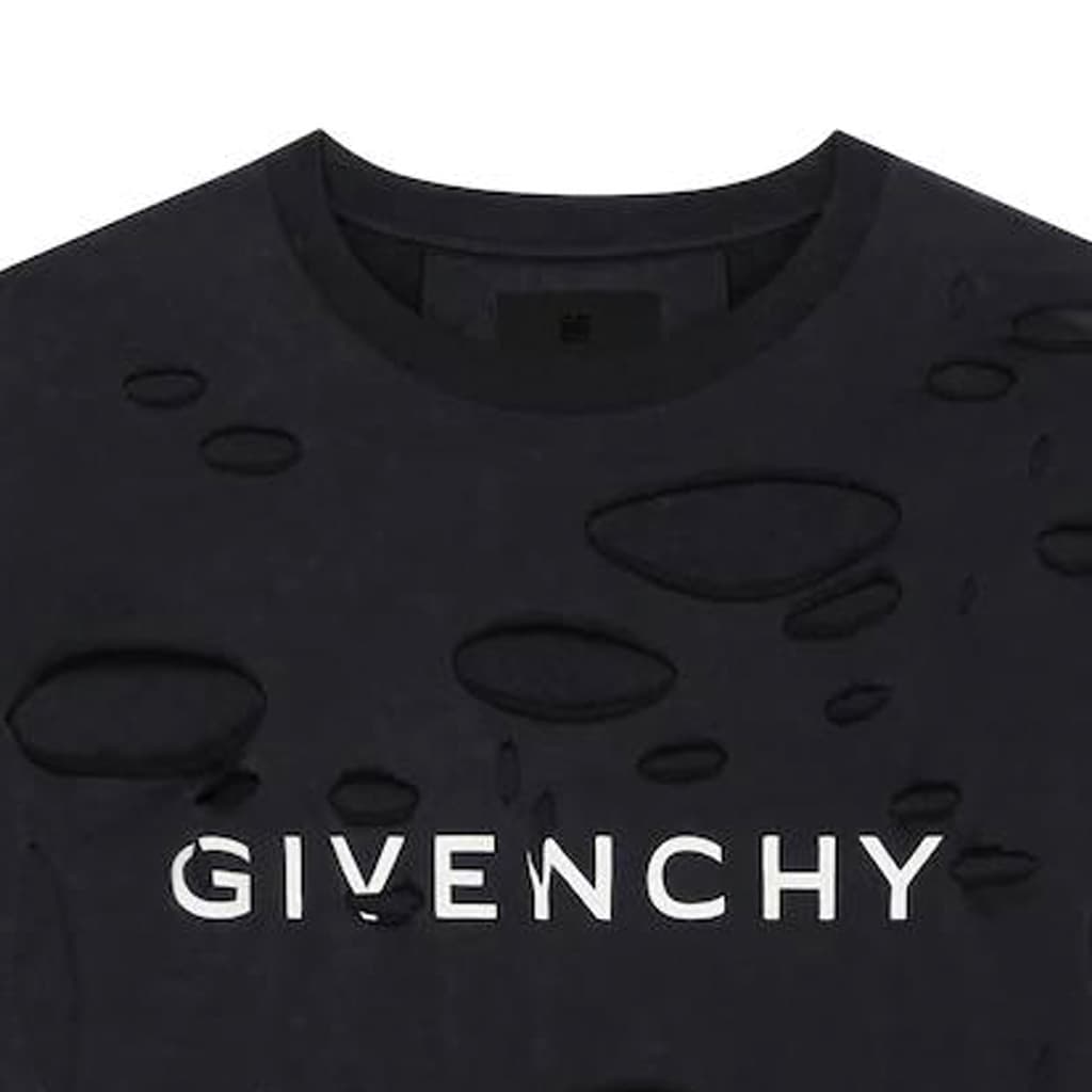 Givenchy SS23 Logo Print Distressed T-Shirt Black
