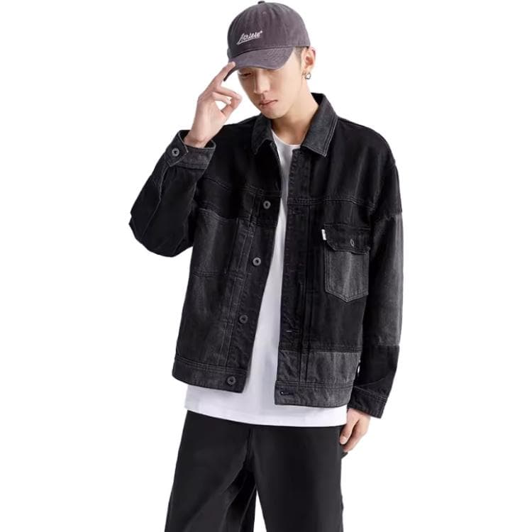 PEACEBIRD MEN Colorblock Denim Jacket Black