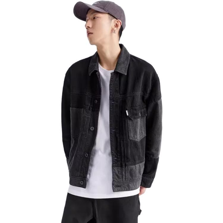 PEACEBIRD MEN Colorblock Denim Jacket Black