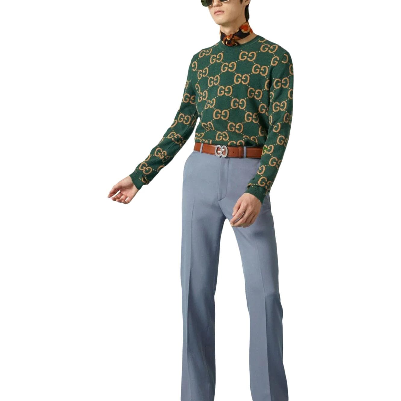 Gucci FW23 GG Jacquard Sweater Green