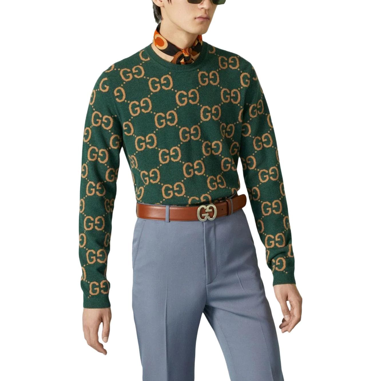 Gucci FW23 GG Jacquard Sweater Green