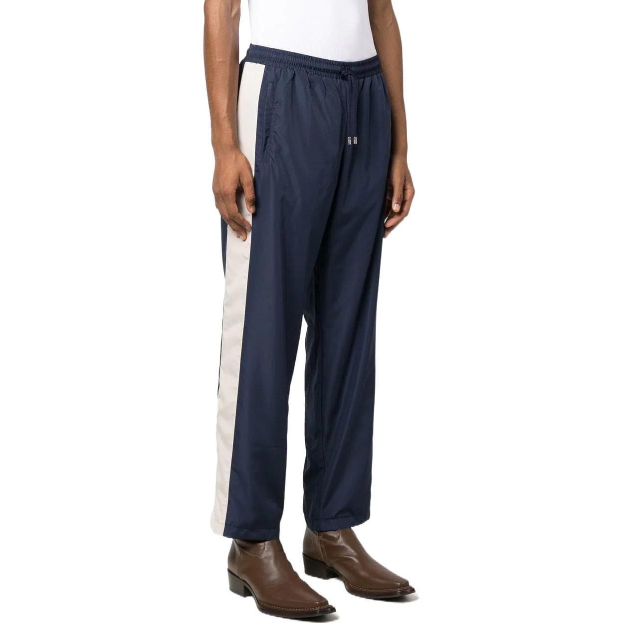 GUCCI FW22 Logo Stripe Knit Pants Blue