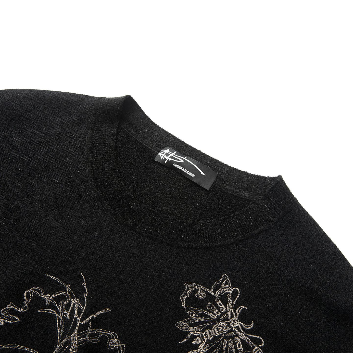 Andrew Mackenzie Vintage Animal Print Lightweight Crewneck Sweater Black