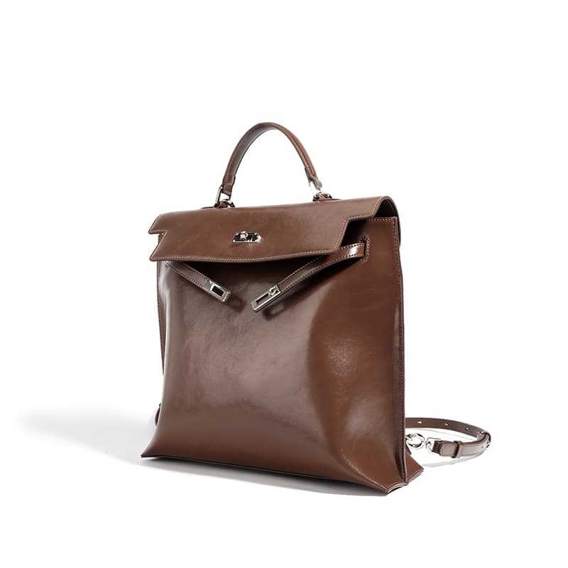 Fairwhale Classic Leather Backpack Black Khaki