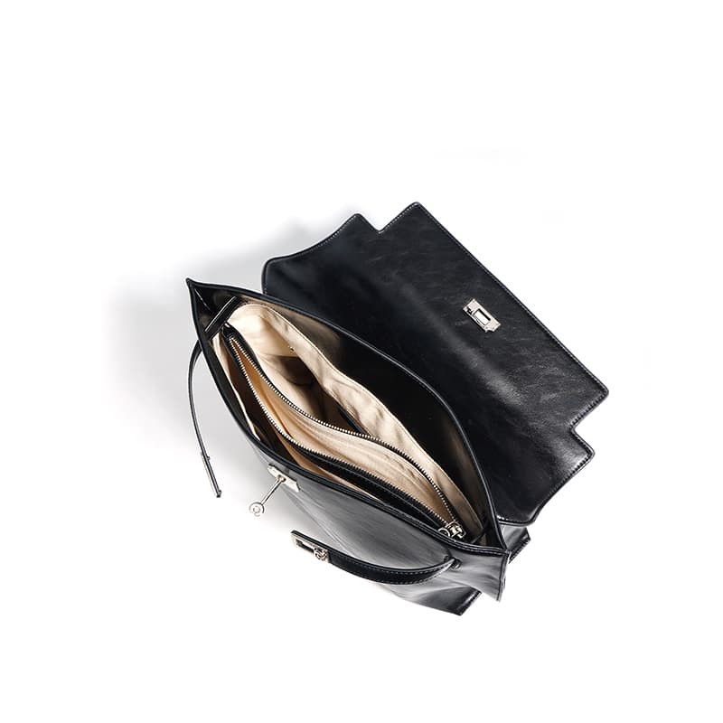 Fairwhale Classic Leather Backpack Black Khaki