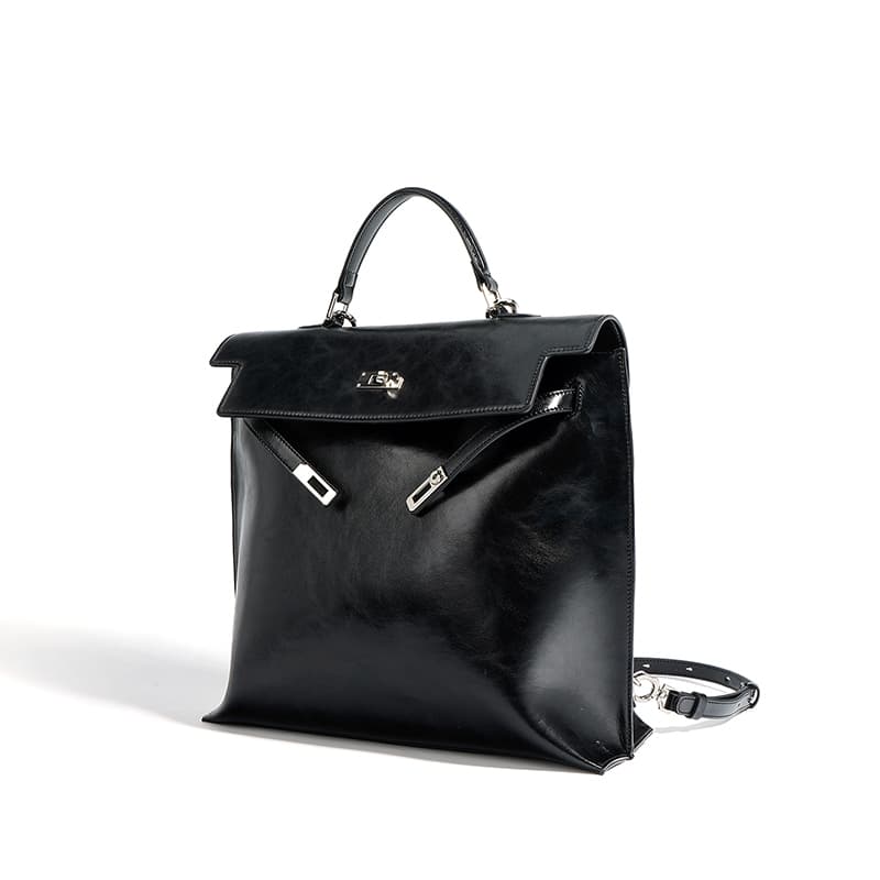 Fairwhale Classic Leather Backpack Black Khaki
