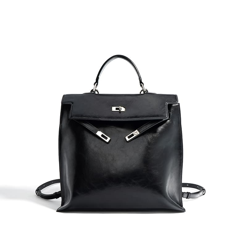 Fairwhale Classic Leather Backpack Black Khaki