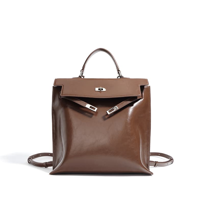 Fairwhale Classic Leather Backpack Black Khaki