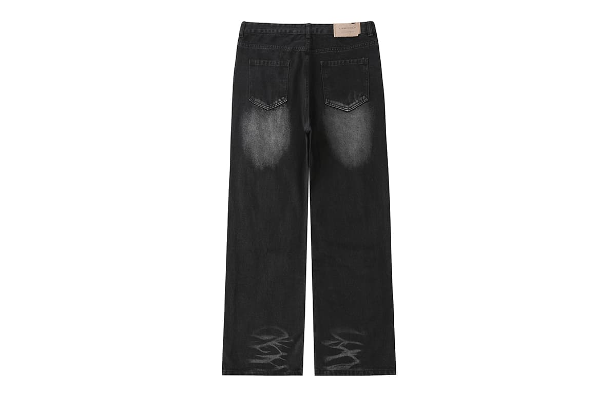 LAMLICKA Cat Whisker Washed Straight Jeans Black