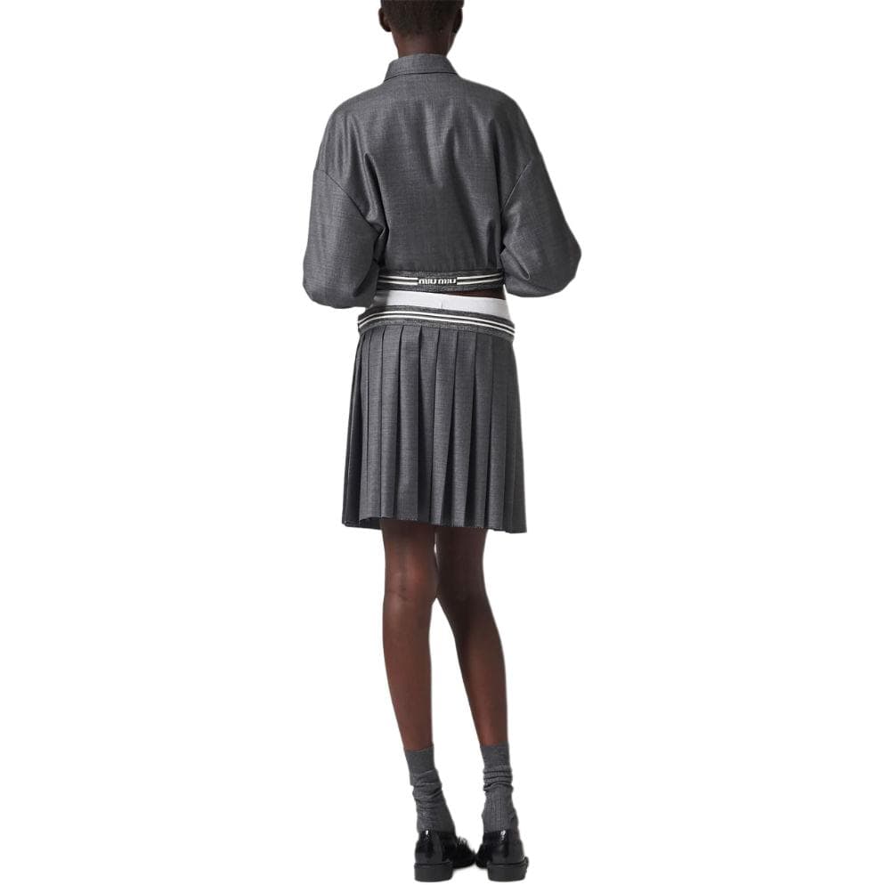 Miu Miu SS24 Logo Pleated Skirt Grey