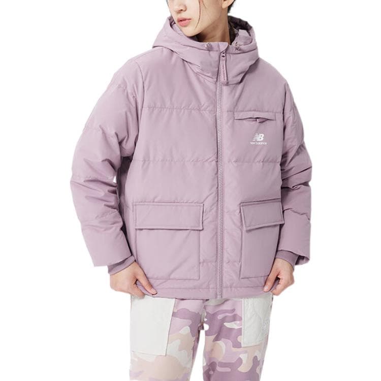 New Balance Logo Zip Hoodie Down Jacket Pink