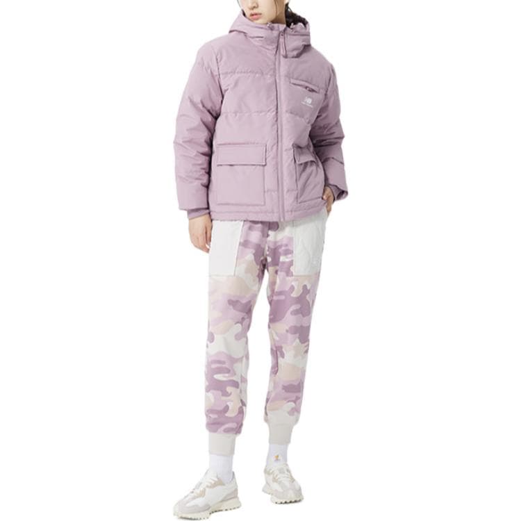 New Balance Logo Zip Hoodie Down Jacket Pink