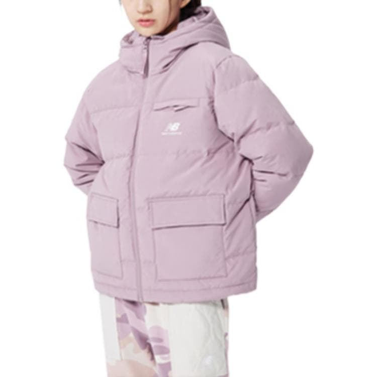 New Balance Logo Zip Hoodie Down Jacket Pink