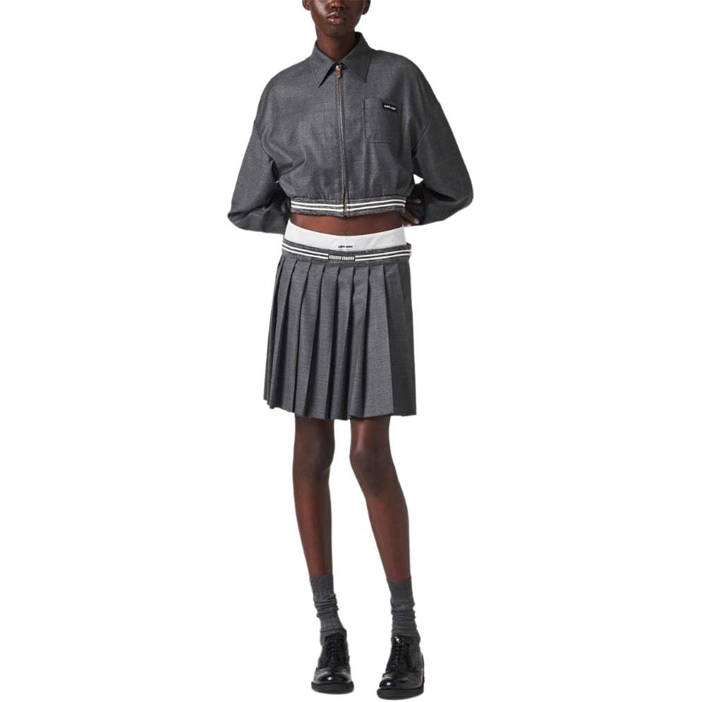 Miu Miu SS24 Logo Pleated Skirt Grey