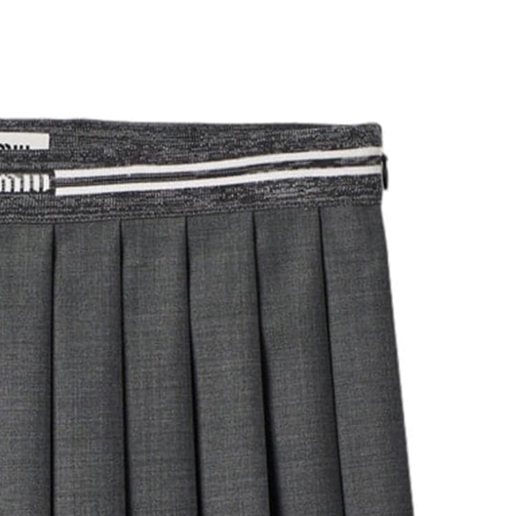Miu Miu SS24 Logo Pleated Skirt Grey