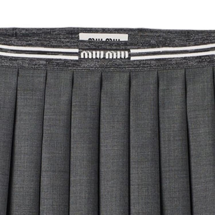 Miu Miu SS24 Logo Pleated Skirt Grey