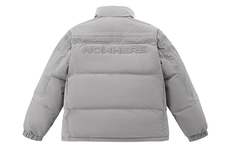 PEACEBIRD MEN Corduroy Patchwork Puffer Jacket Gray