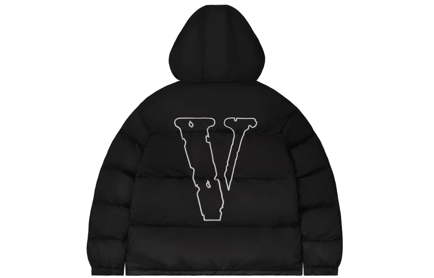 VLONE Slogan Logo Detachable Hood Puffer Jacket Black White