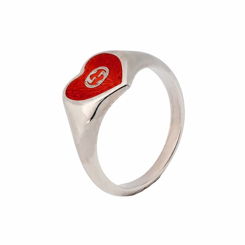 Gucci Enamel Heart Ring Silver Red