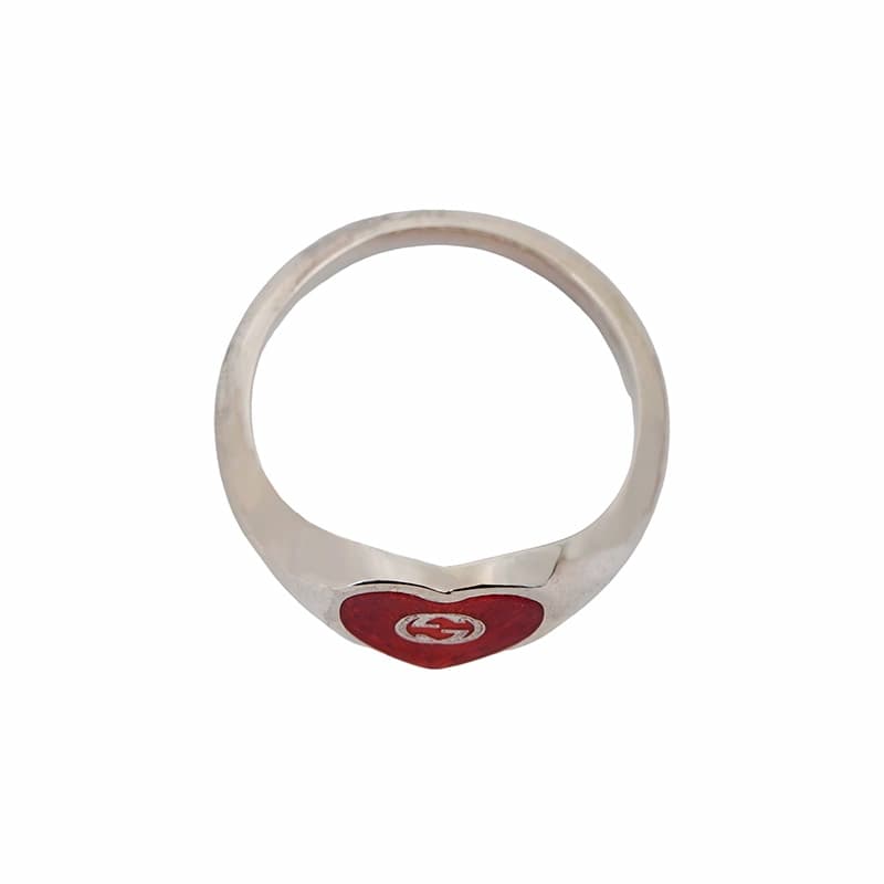 Gucci Enamel Heart Ring Silver Red
