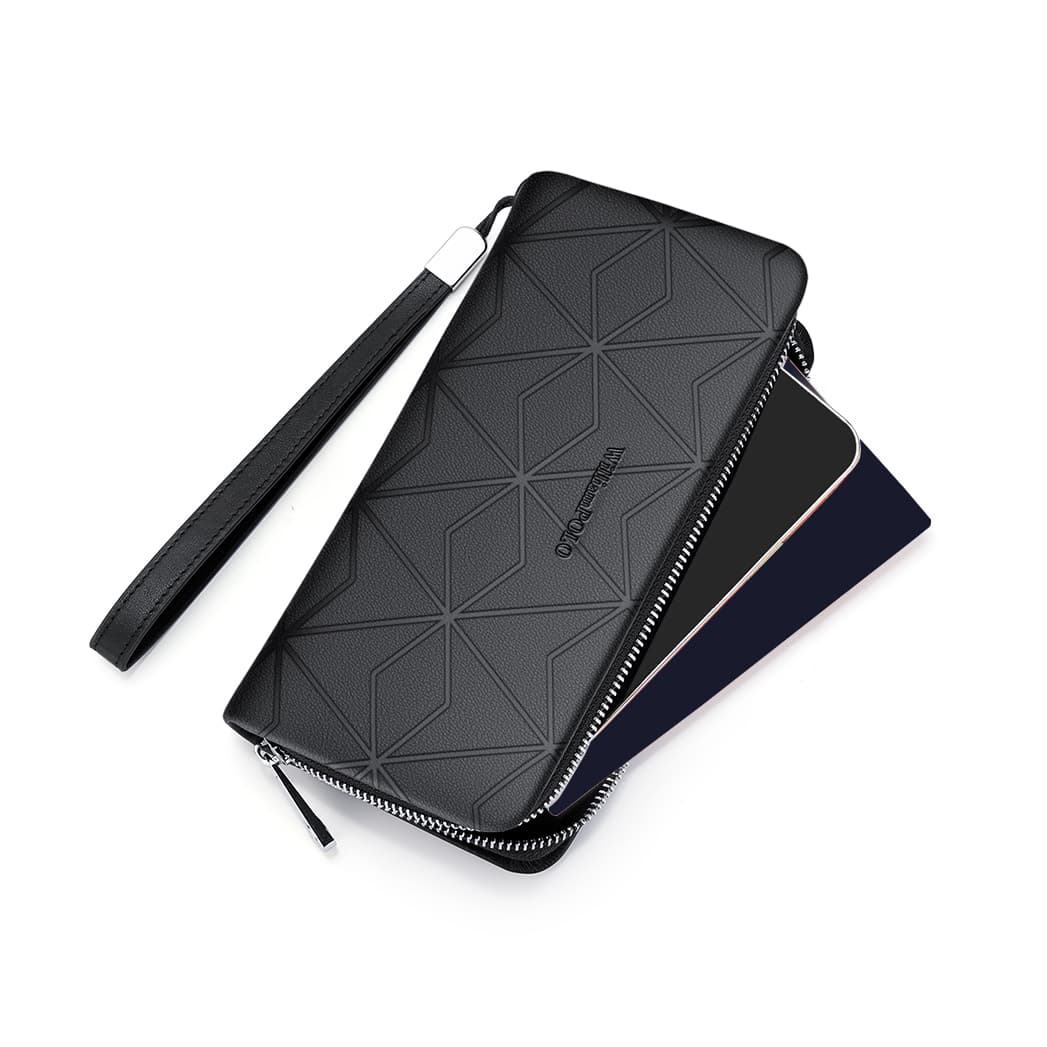 WilliamPOLO Geometric Leather Clutch Black/Blue