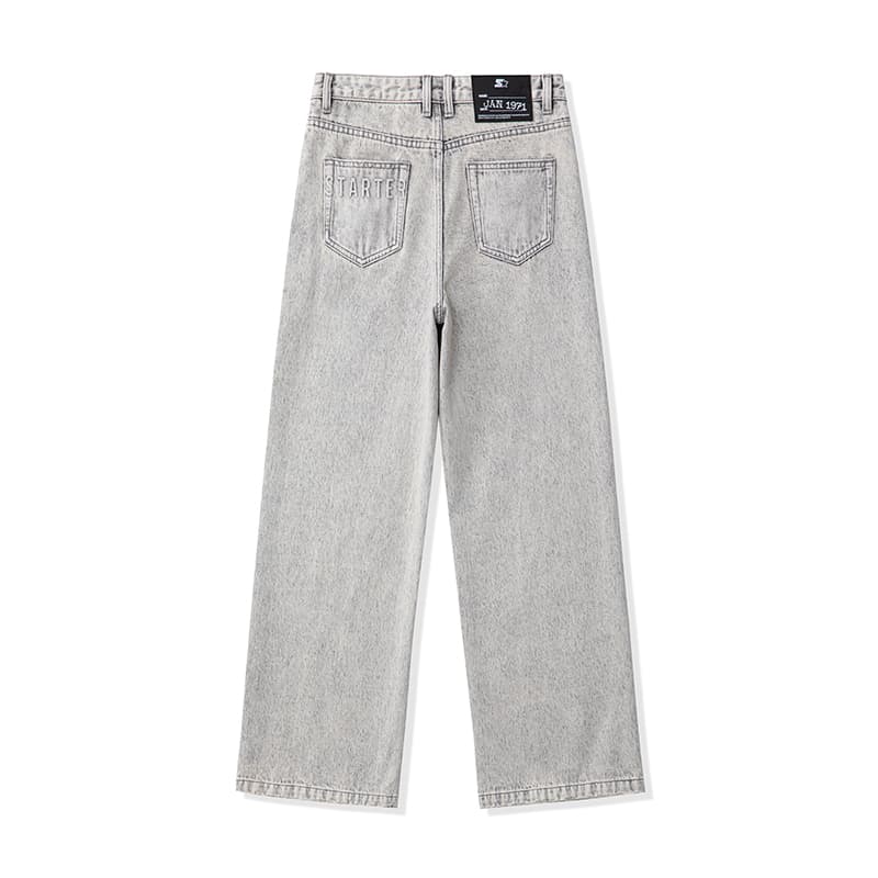 STARTER Washed Loose Mid-Rise Straight Jeans