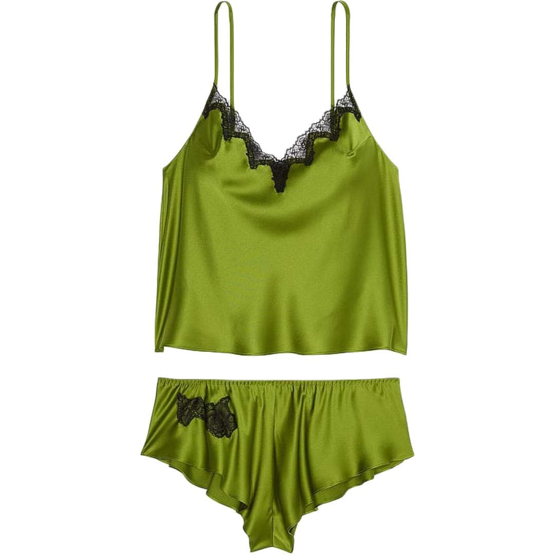 Victoria's Secret Floral Lace V-Neck Set Ice Green